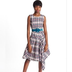 ♧$3,000 OSCAR DE LA RENTA EXCLUSIVE TWEED ASYMETRIC RUNWAY DRESS M